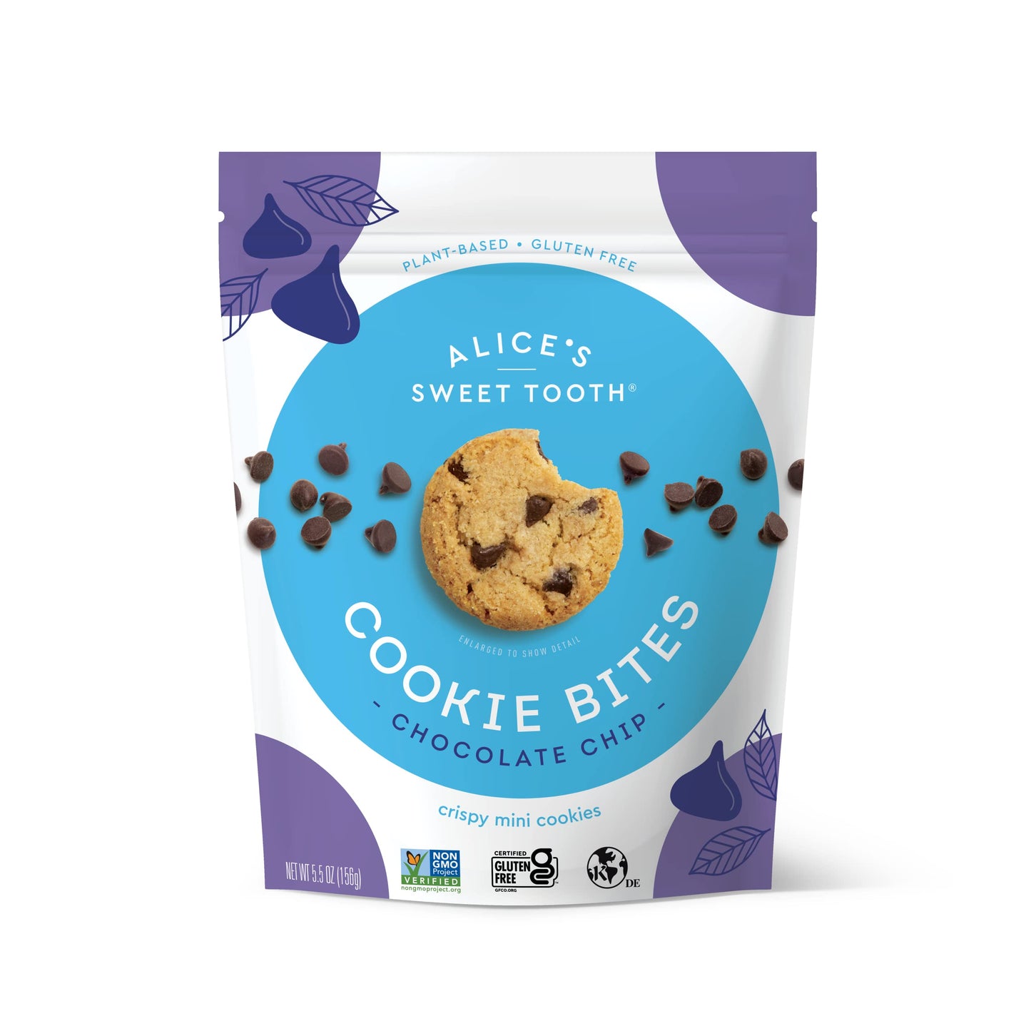 Alices Sweet Tooth Chocolate Chip Cookie Bites - Gluten-Free, Vegan, Dairy-Free, Crunchy Mini-Cookies - 5.5 ounces