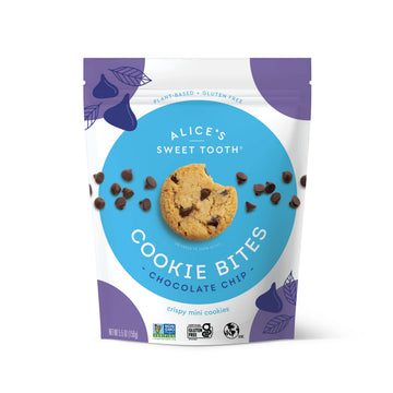 Alices Sweet Tooth Chocolate Chip Cookie Bites - Gluten-Free, Vegan, Dairy-Free, Crunchy Mini-Cookies - 5.5 ounces