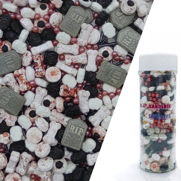 Halloween Sprinkles Gravestones & Bones & Eyes & Skull Topper Edible Themed Sprinkles For Cookie Decorating, Chocolate Desserts,