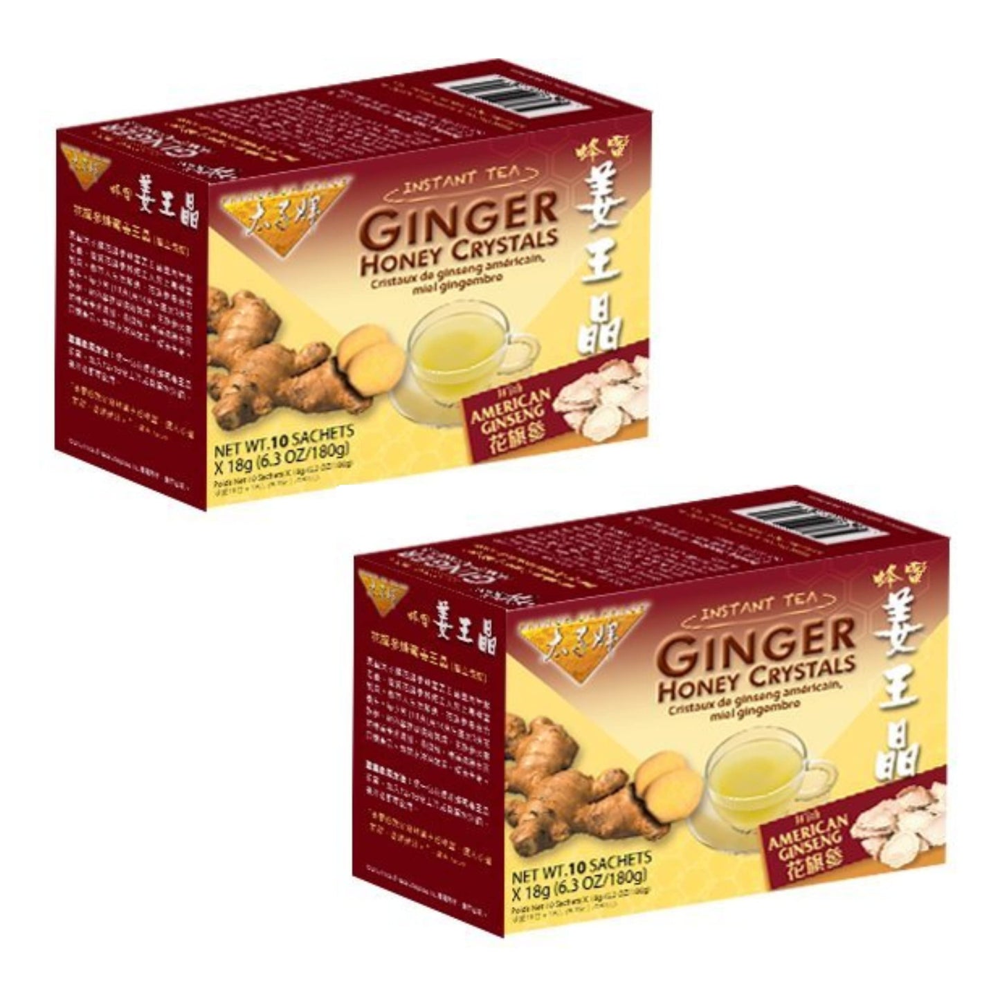 Prince Of Peace Instant Ginger Honey Crystals, 60 Sachets (2 Packs of 30) - Original Flavor