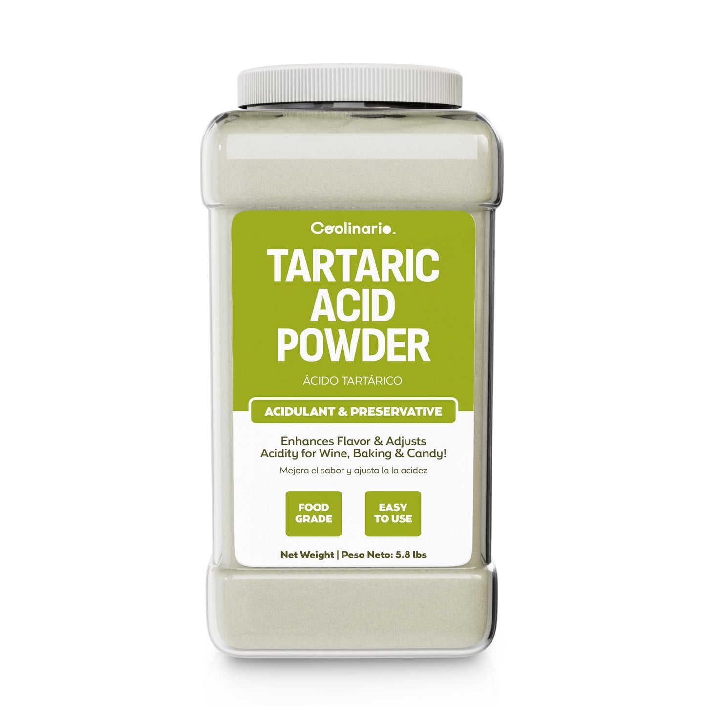 Coolinario Tartaric Acid Powder - 1 Gal (5.8 Lbs) Food Grade Natural Acidulant For Beverage-Inspired  Baking & Candy | Enhances Flavor & Adjusts Acidity | Ideal For Cream Of Tartar  Confections & Ph Balancing