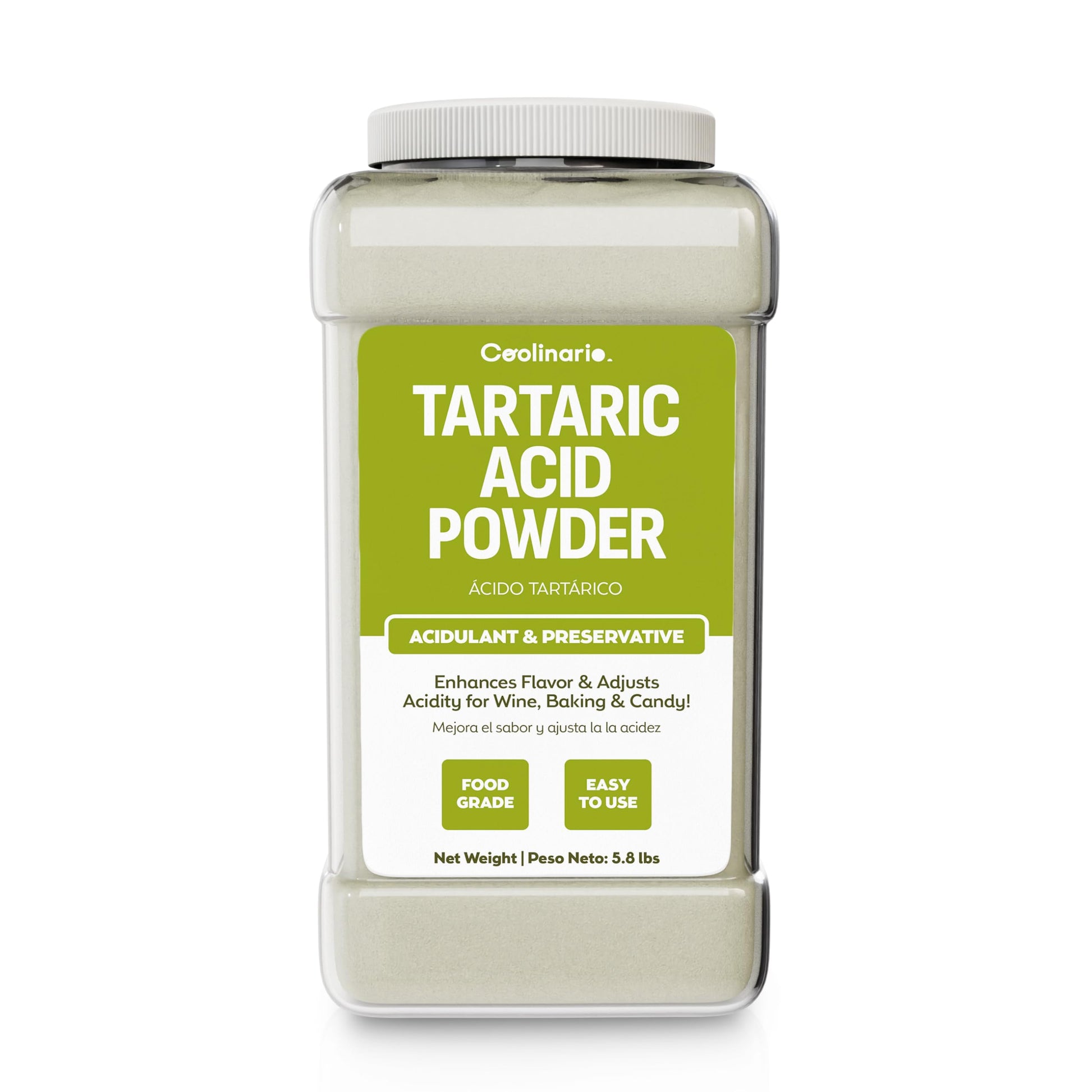 Coolinario Tartaric Acid Powder - 1 Gal (5.8 Lbs) Food Grade Natural Acidulant For Beverage-Inspired  Baking & Candy | Enhances Flavor & Adjusts Acidity | Ideal For Cream Of Tartar  Confections & Ph Balancing