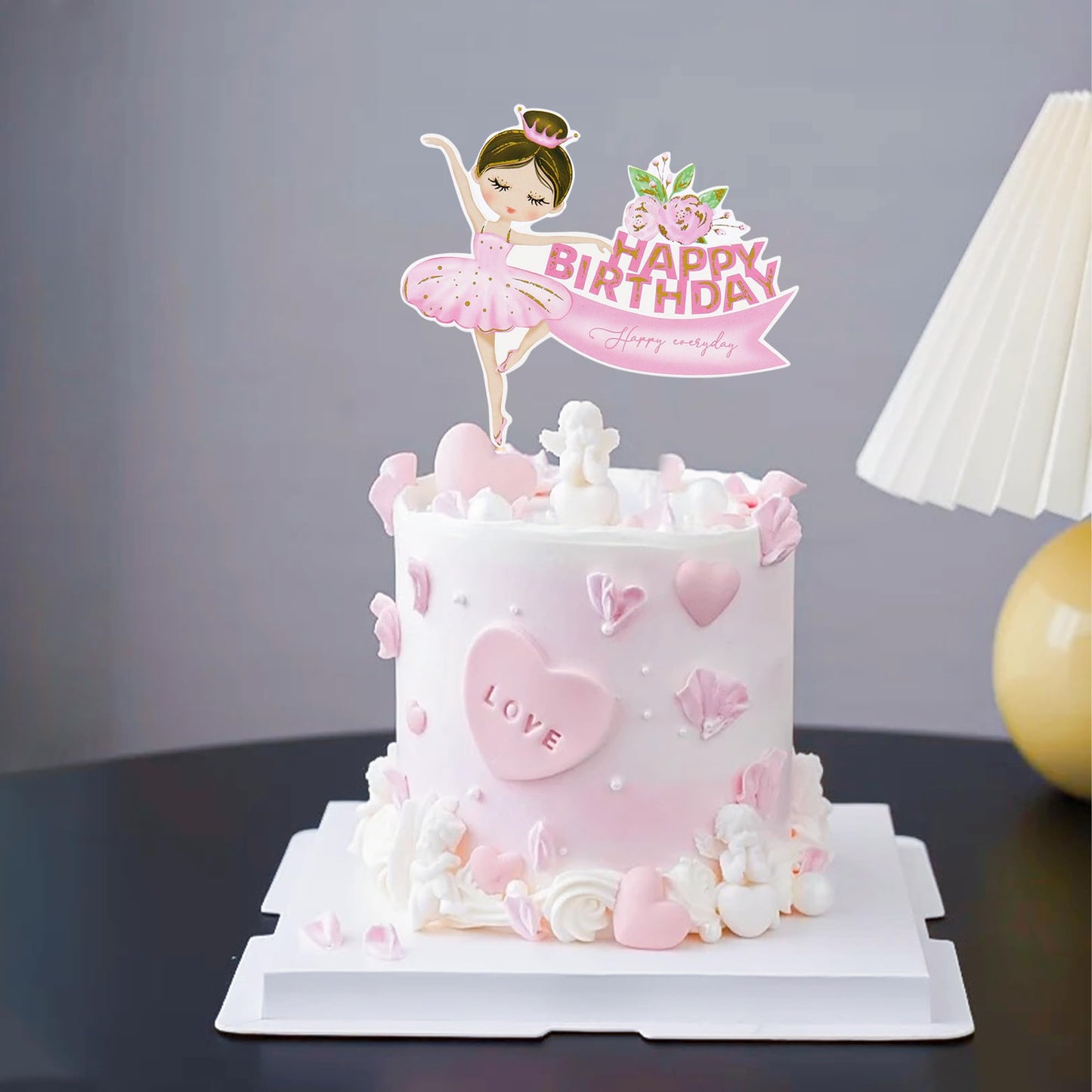 Ercadio 1 Pack Ballerina Tutu Cake Toppers Pink Ballet Girl Happy Birthday Cake Toppers Ballet Slipper Cake Picks For Ballerina