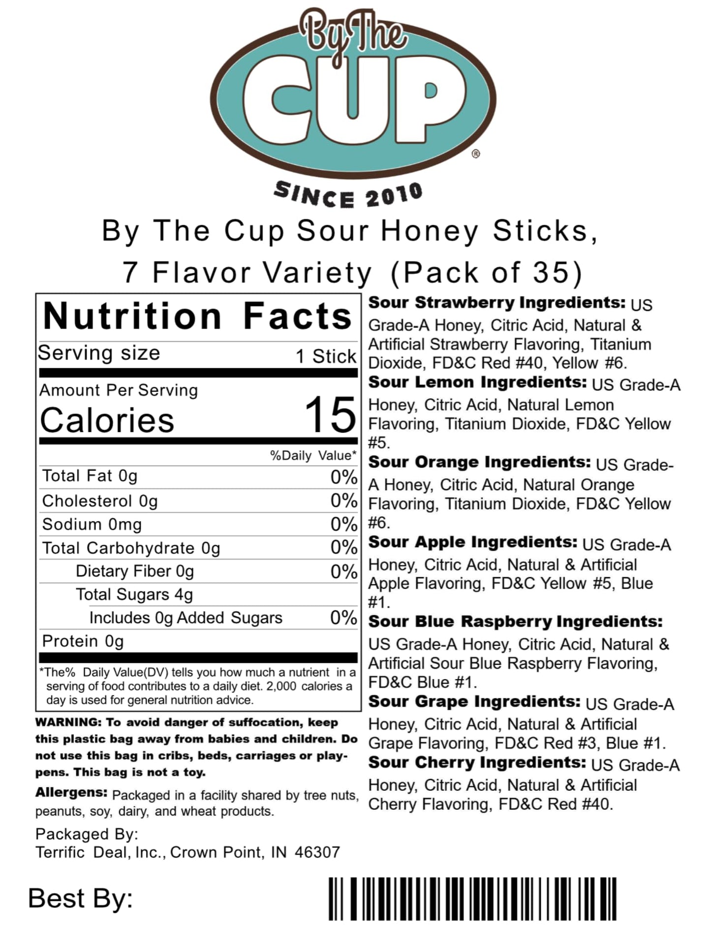 By The Cup Sour Honey Sticks, 7 Flavor Variety (Pack Of 35)