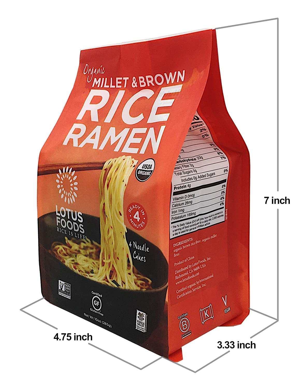 Lotus Foods Organic Millet & Brown Rice Ramen - Gluten Free Rice Ramen, Whole Grain Ramen Noodles, Low Sodium Rice Noodles, Usda Organic, Gluten Free, Vegan - 10 Oz Bags (Pack Of 6)