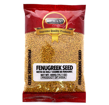 Hemani Fenugreek Seeds Whole, All Natural, Vegan, Non-GMO, 400g (14.1 oz) - Methi Dana - Indian Cooking & Ayurvedic Spice