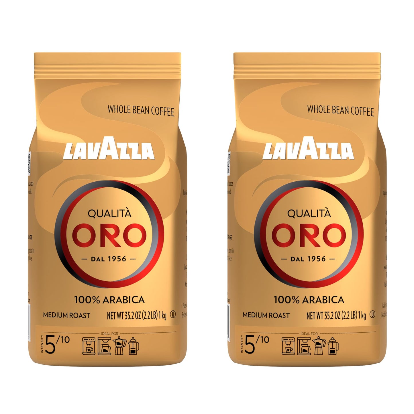 Lavazza Qualita Oro Whole Bean Coffee, 2 Pack, 35.27 Ounce