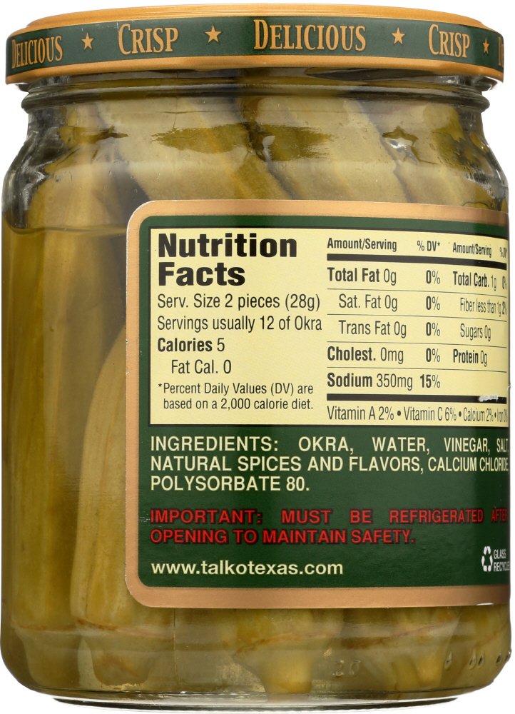 Talk O' Texas Okra Pickles, Mild, 16-Ounce Jars (Pack Of 12)