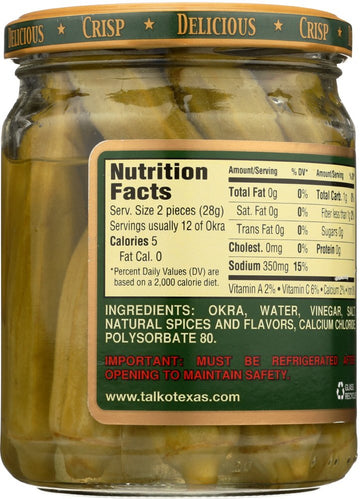 Talk O' Texas Okra Pickles, Mild, 16-Ounce Jars (Pack Of 12)