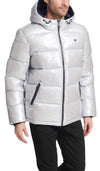 Tommy Hilfiger Mens Hooded Puffer Jacket, Pearlized Grey, Small