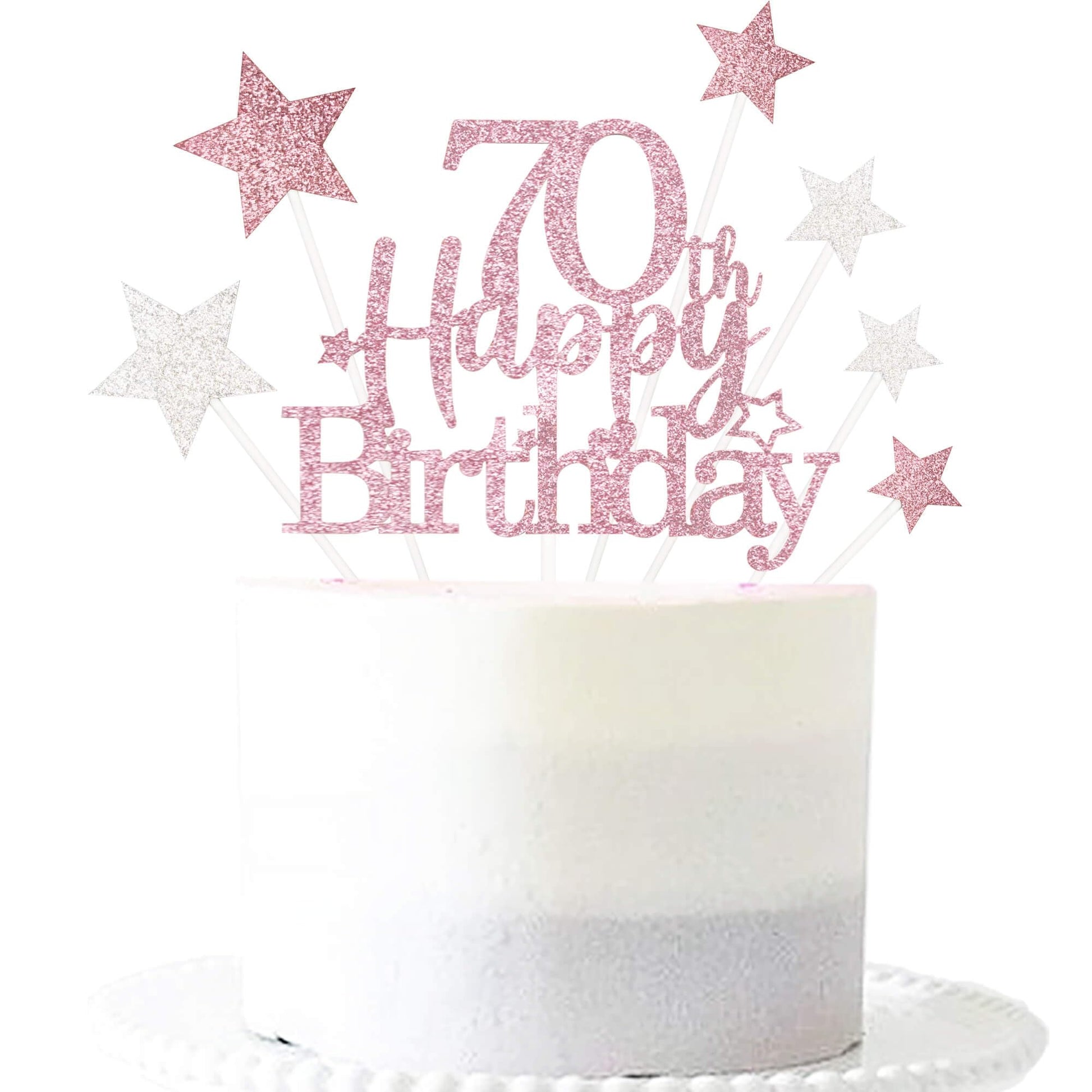 Pargleev Glittery 70th Birthday Cake Topper, Personalised Party Decoration, Rose Gold, Paper