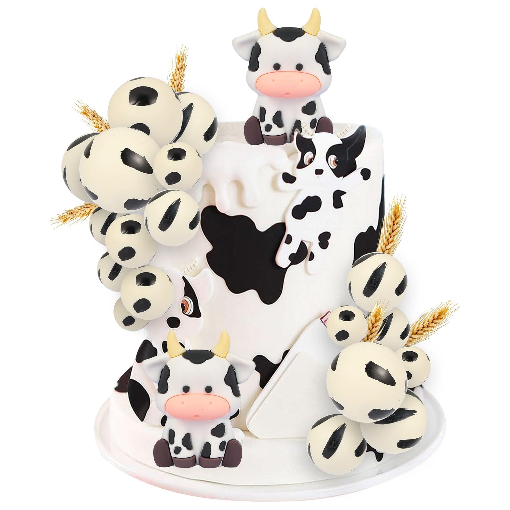 Gyufise 21Pcs Cake Topper Decorations, Cow Themed Farm Cake Topper With Foam Balls, Baby Shower, Birthday Party Supplies