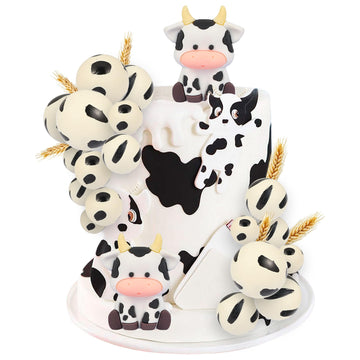 Gyufise 21Pcs Cake Topper Decorations, Cow Themed Farm Cake Topper With Foam Balls, Baby Shower, Birthday Party Supplies
