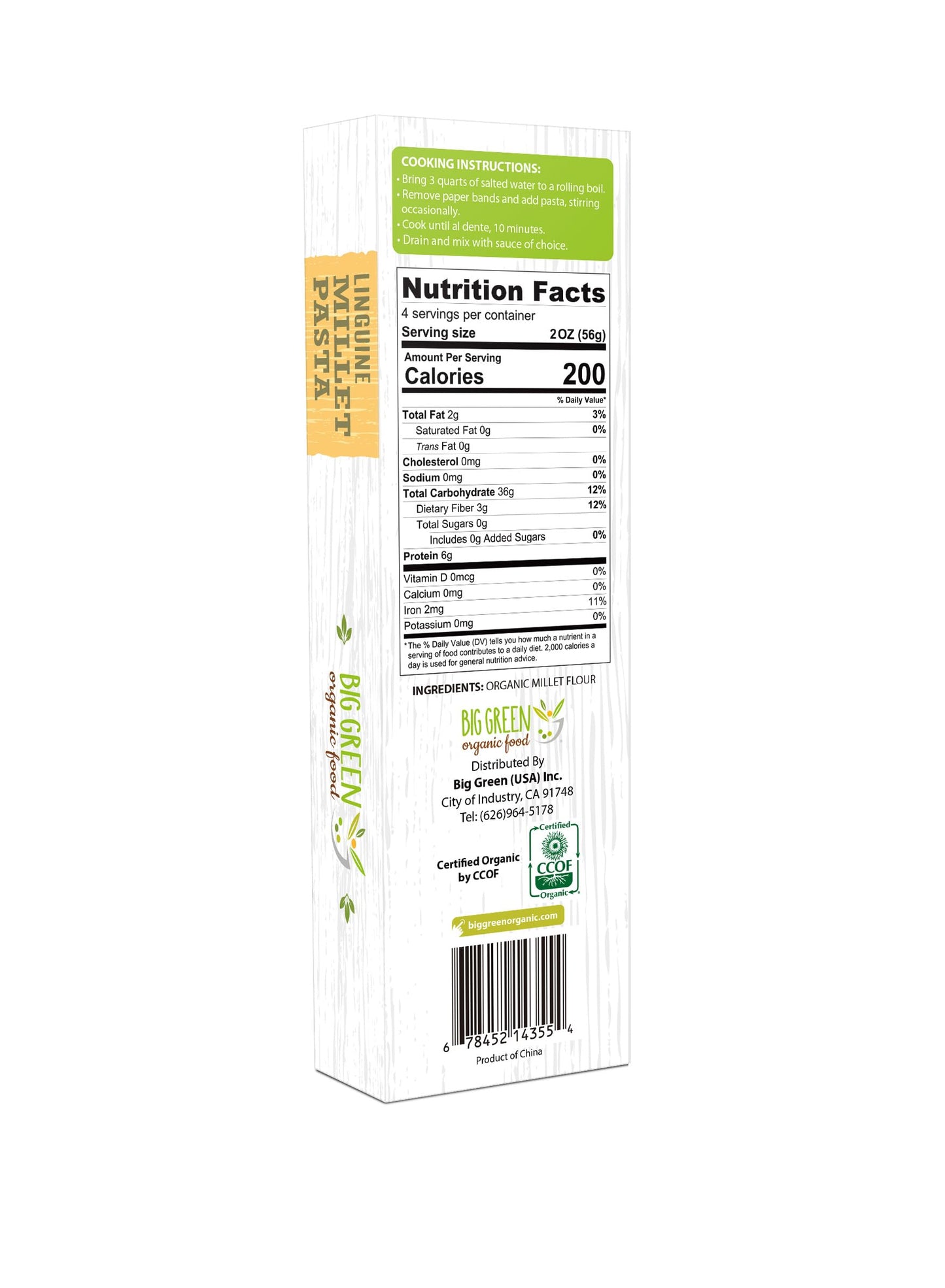 Big Green Organic Food- Organic Millet Linguine, Gluten-Free, Lectin-Free, Non-Gmo, Vegan, Wheat And Rice Alternative, 8.8Oz (1