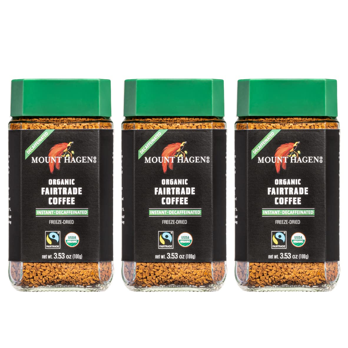 Mount Hagen 3.53oz Organic Freeze Dried Instant Decaf Coffee- 3 Pack | Eco-friendly Decaf Coffee Made From Organic Medium Roast 