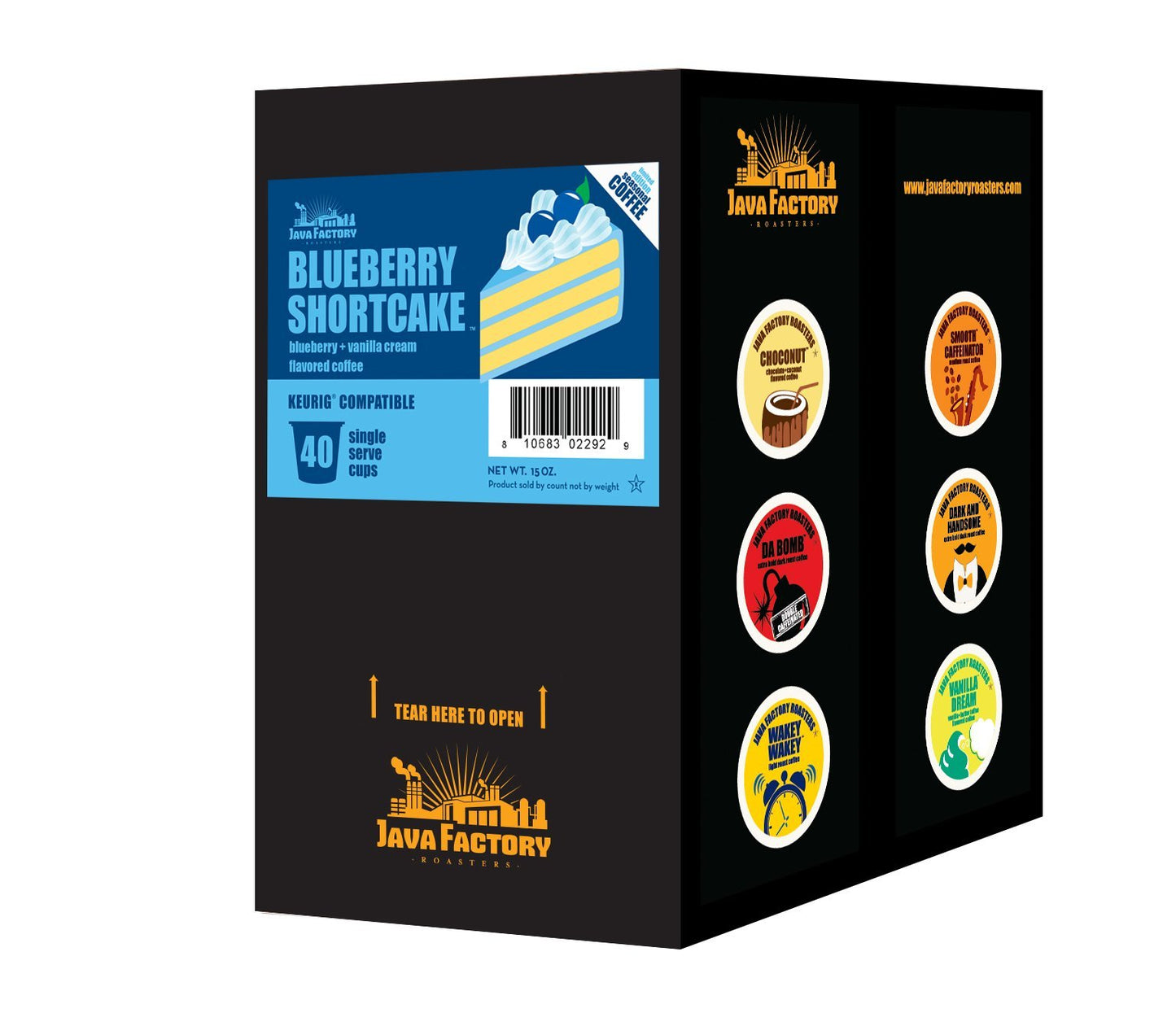 Java Factory Coffee Pods Blueberry Flavored for Keurig K-Cup malt-inspired, 40 Count, Model JFR BS40
