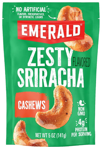 Emerald Nuts Sriracha Seasoned Cashews (1-Pack) | 5 Oz Resealable Bag | Kosher Certified, Non-Gmo, Contains No Artificial Preservatives, Flavors Or Synthetic Colors