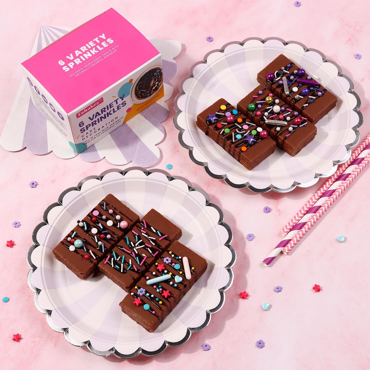 Sprinkles For Cake Decorating, Cupcake, Cookies, Ice Cream Topper, 6 Packs Purple Sprinkles, Pink Of Assorted Sprinkles For Cake