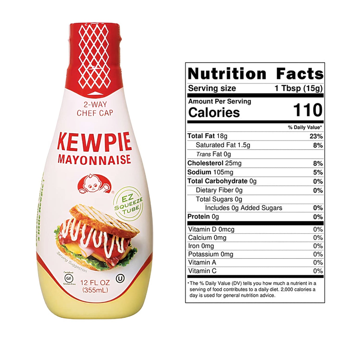 [Kewpie] Squeeze Tube Mayonnaise, Rich, Bold, Umami Flavor, Certified Gluten Free, Kosher - 12 Ounces (2 Packs)