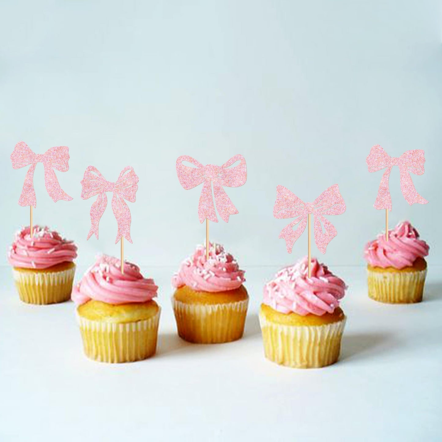 Cyodoos 24Pcs Pink Bowknot Cupcake Toppers Cake Dessert Picks Decoration For Baby Shower Princess Cupcake Toppers For Birthday P