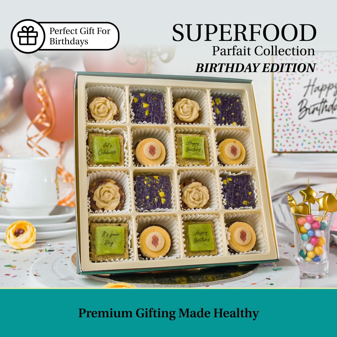 Laumire Gourmet Fruits - Superfood Parfait Collection [Birthday Edition] - Square (16 Pcs) - Happy Birthday Gifts For Women - Al