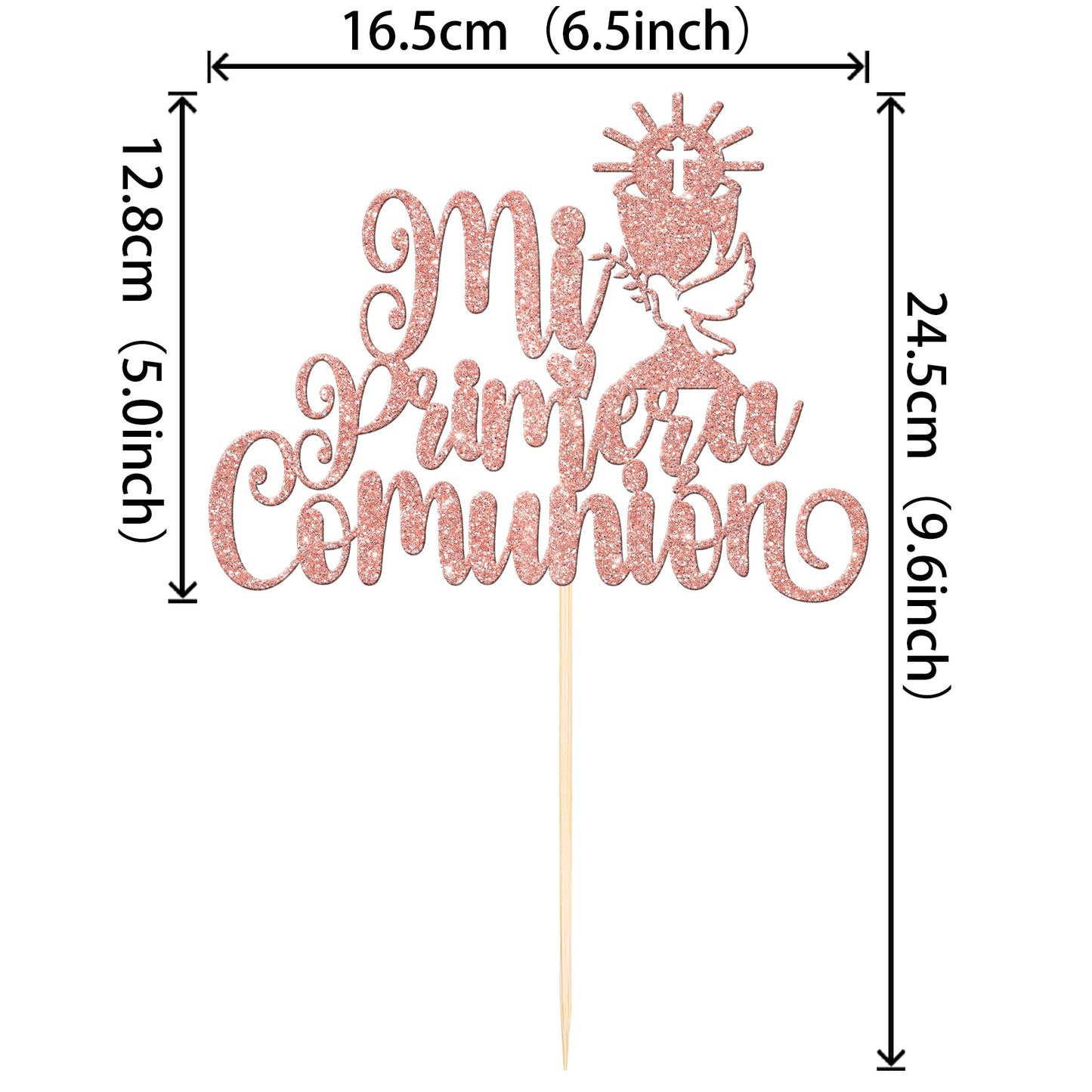 ZHUOWEISM Cake Topper - 1 PCS Dove Glitter for First Communion, Rose Gold, Paper Decoration for Baptism and Christening Parties