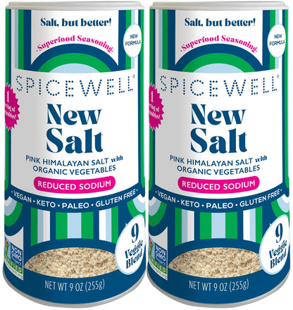 Spicewell - Himalayan Pink Salt Pouch - Boosted with 9 Real Veggies, Less Sodium Than Table Salt - Fine Ground - 9oz Shaker (2 p