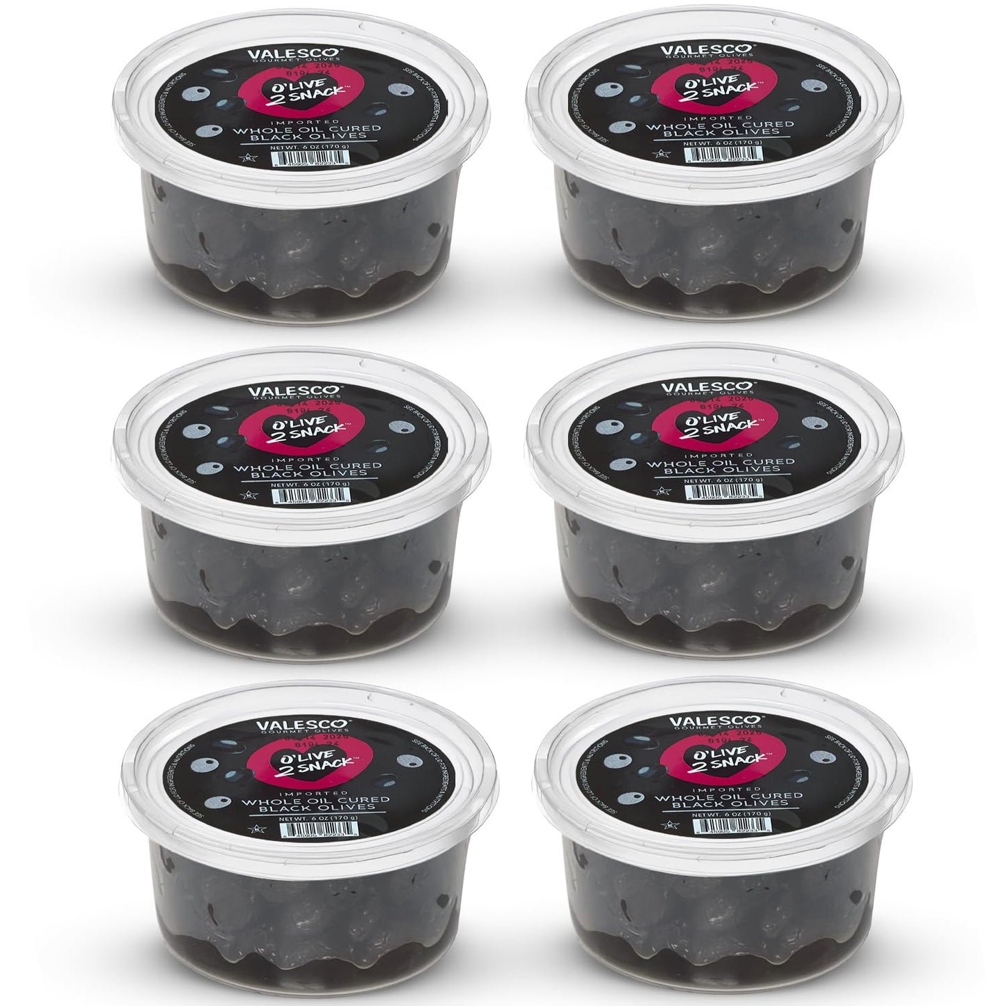 Valesco Whole Oil Cured Black Olives for Snacking, Salads & Charcuterie Boards (6 Oz) Pack of 6