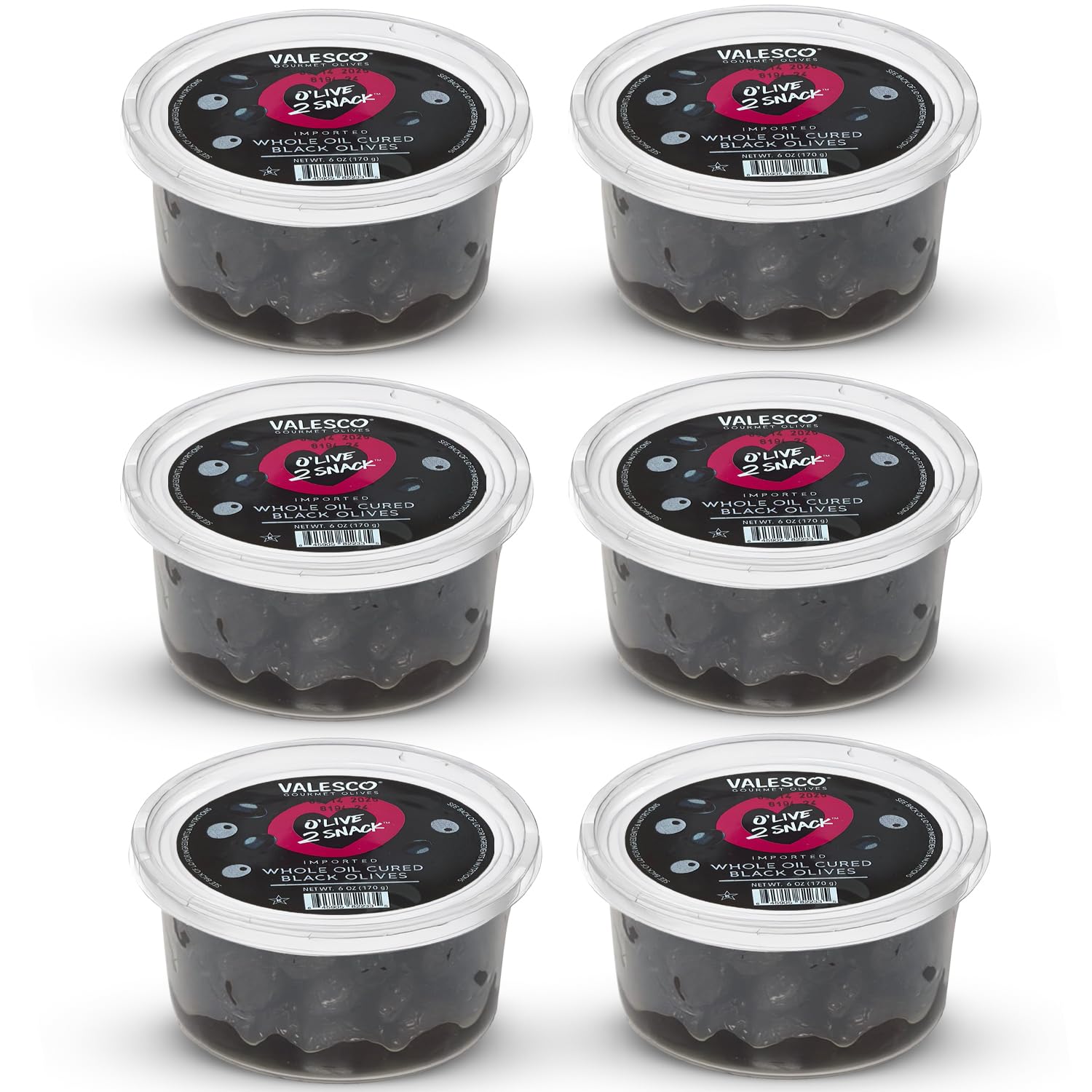 Valesco Whole Oil Cured Black Olives for Snacking, Salads & Charcuterie Boards (6 Oz) Pack of 6
