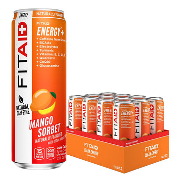 LIFEAID FITAID ENERGY Drink, 200mg Caffeine, Mango Sorbet, 12 Fl Oz (Pack of 12)