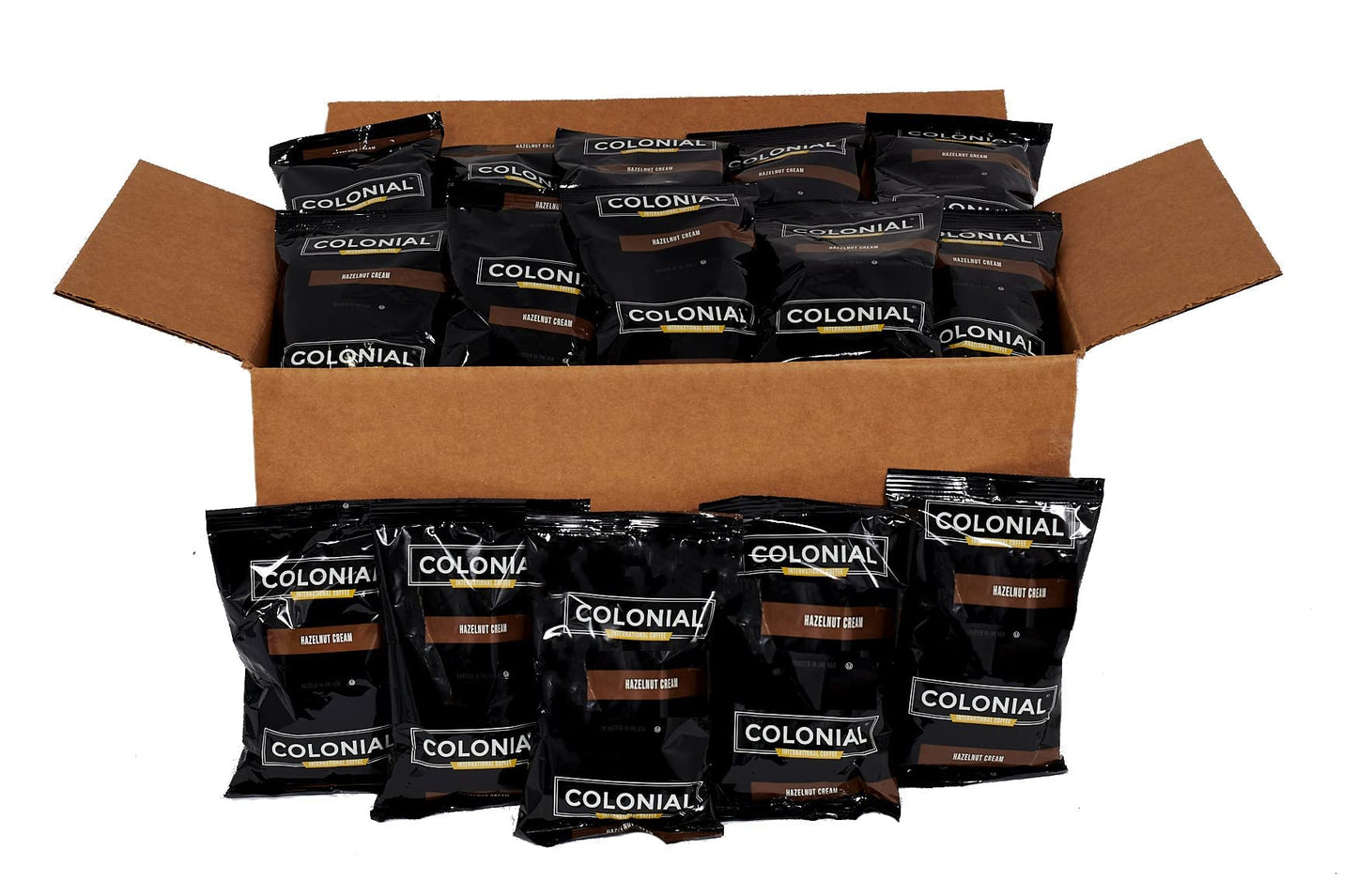 Colonial Coffee 32 Count Single Pot Coffee Packets – 100% Arabica Hazelnut Flavored Medium Roast | Pre-Measured Frac Packs For 12 Cup Maker | Bulk Ground Gourmet Coffee For Home & Office