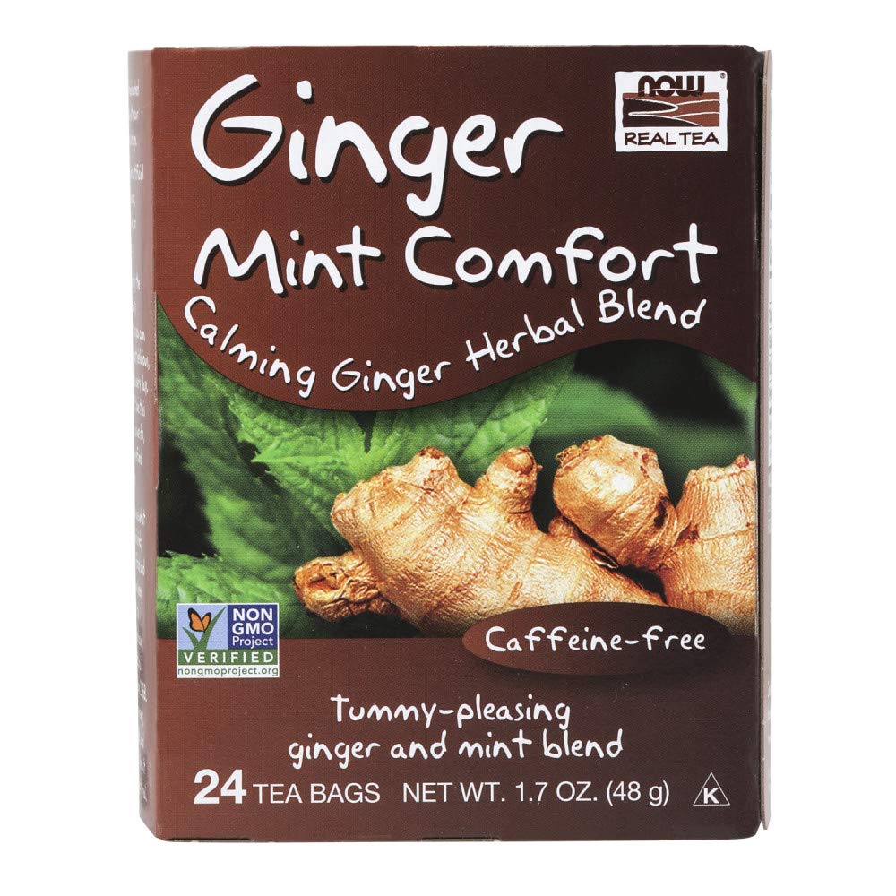 NOW Foods Ginger Mint Comfort Tea, Caffeine-Free, 24 Count, Brew: Brown, Model: 4235