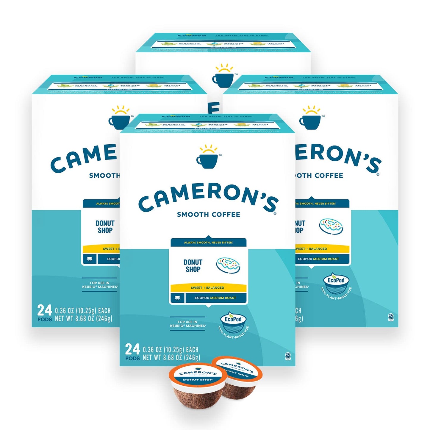 Camerons Coffee Single Serve Pods, Donut Shop Blend, 100% Arabica, 96-Count, (Pack of 1)