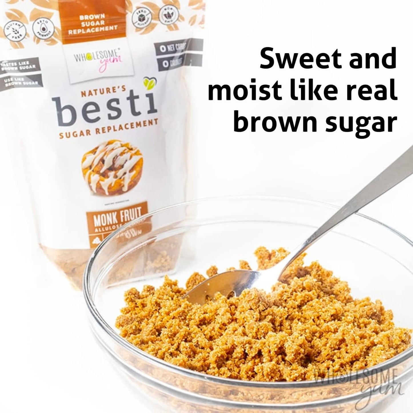 Wholesome Yum Besti Brown Sugar Substitute - Keto Monk Fruit & Allulose Blend, Zero Carb, Zero Calorie, 12 oz