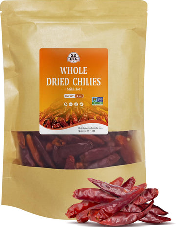52Usa Szechuan Red Dried Chilis, Whole Chili, Mild Spicy Chinese Chili 4 Oz (Mild Hot)