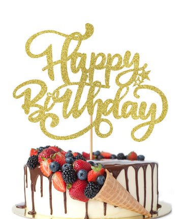 Crseniny Happy Birthday Cake Topper,Gold Glitter Birthday Sign Cake Decorations,Anniversary Party/Birthday Party Decoration Supp