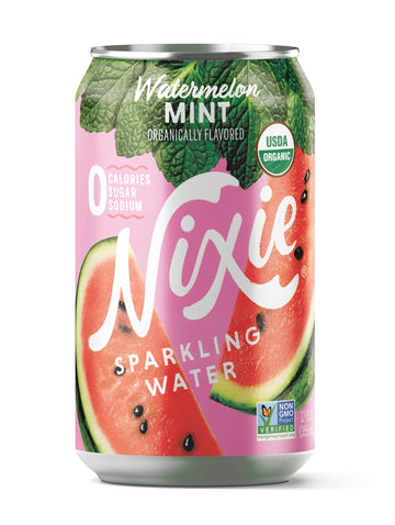 Nixie Sparkling Water, Watermelon Mint | 12 Fl Oz Cans, 24 Pack | Organic, Vegan, Non-Gmo, Gluten Free, 0 Calories, 0 Sugar, 0 S