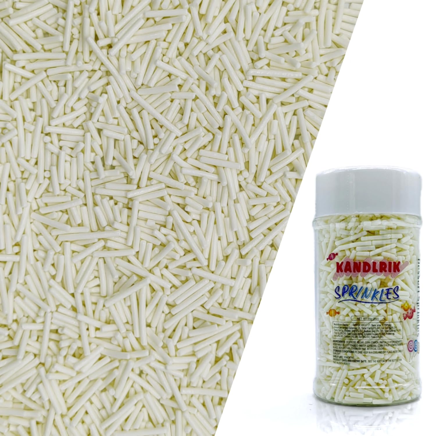 White Jimmy Sprinkles Edible Mix Size Jimmies Cake Decorations Soft Jimmies for Topping Ice Cream, Cookies, Cakes, Wedding Party
