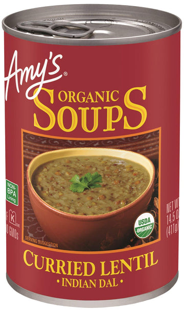 Amy'S Soup, Vegan Curried Lentil Soup, Gluten Free Indian Dal Made With Ginger, Turmeric And Beans, Canned Soup, 14.5 Oz