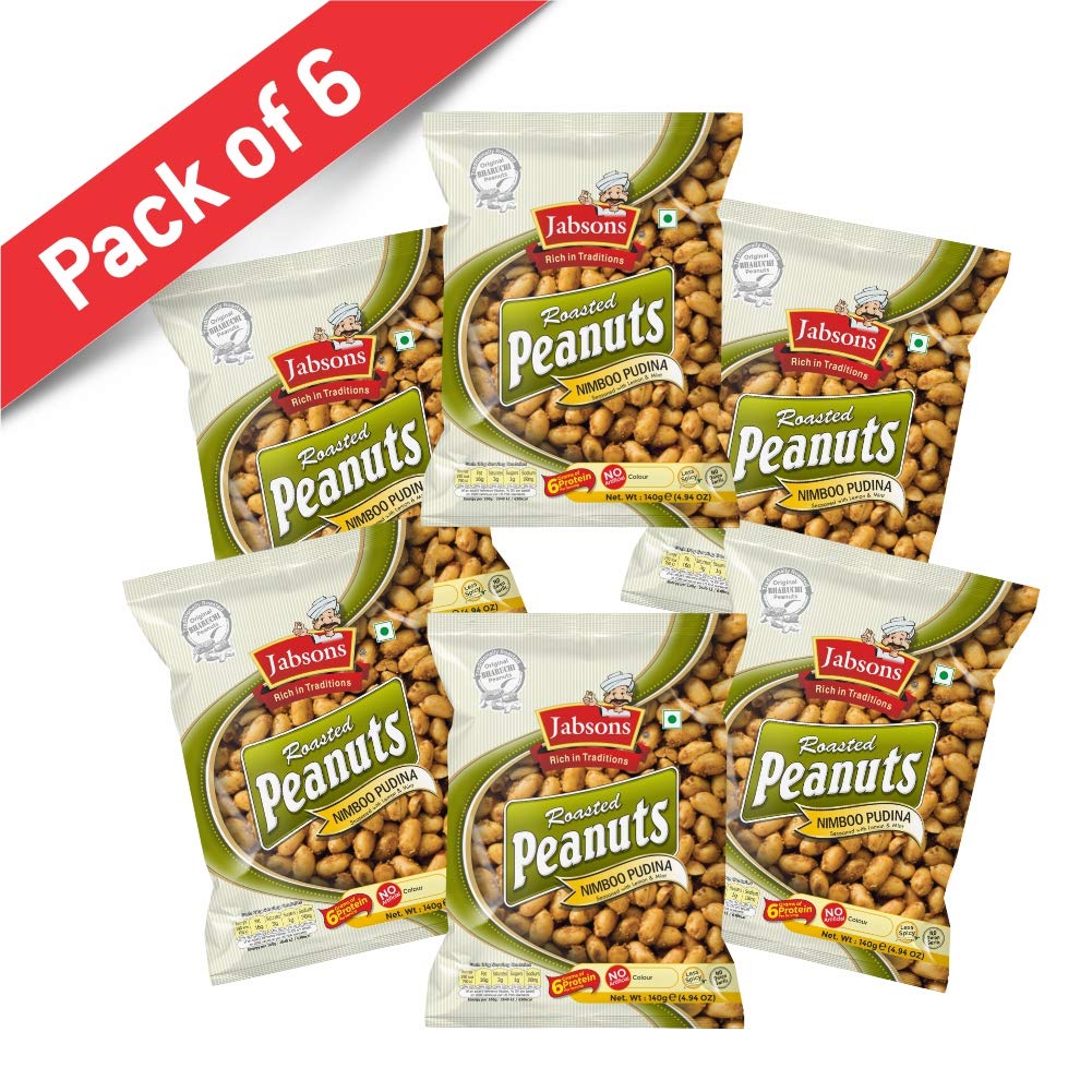 Jabsons Roasted Peanuts Nimboo Pudina 140G (Pack Of 6)