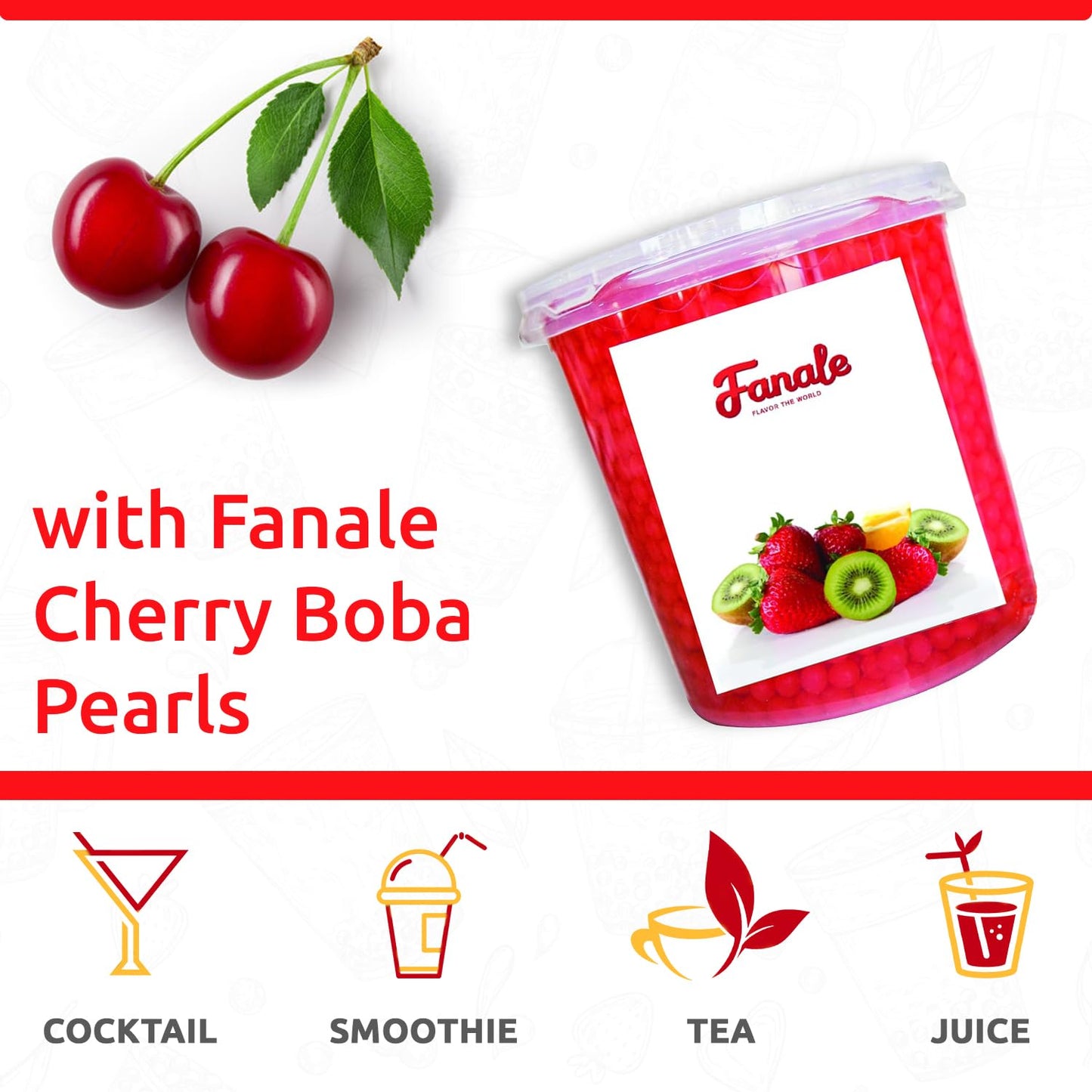 Fanale Cherry Popping Boba Pearls, Vegan, Non GMO, Gluten Free, Fat Free, Perfect for Bubble Tea, Smoothies, Ice Cream, Desserts