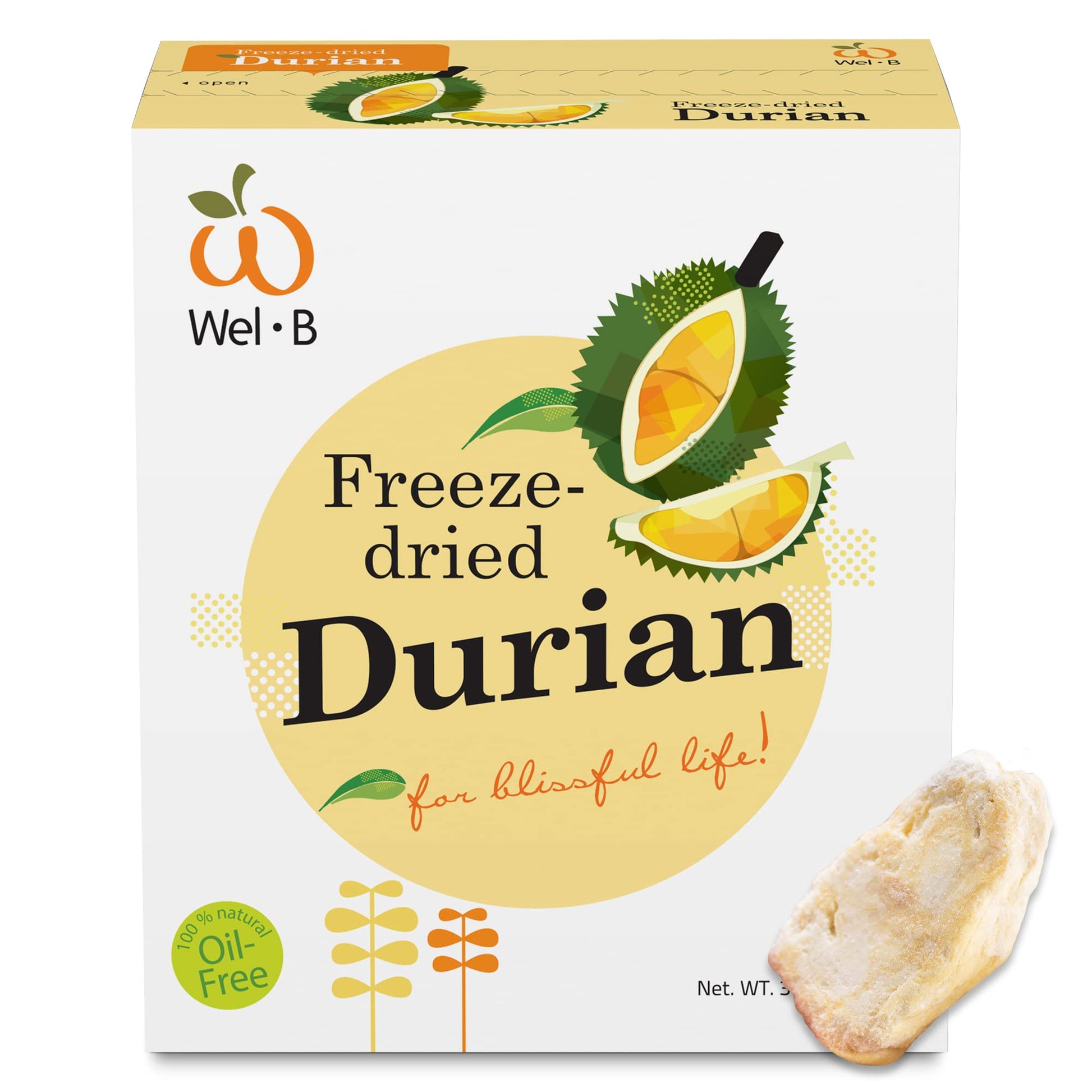 Wel-B Freeze Dried Fruit Snacks, Fresh Durian Freeze Dried to a Crispy Texture While Retaining Natural Flavor and Nutrition, Gre
