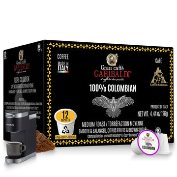 Caffè Garibaldi Colombian Coffee Pods, For Keurig K-Cup Malt-Inspired, Single Serve Cups With 100% Arabica Blend For Coffee Makers, 12 Count Recyclable Pods - Medium Roast