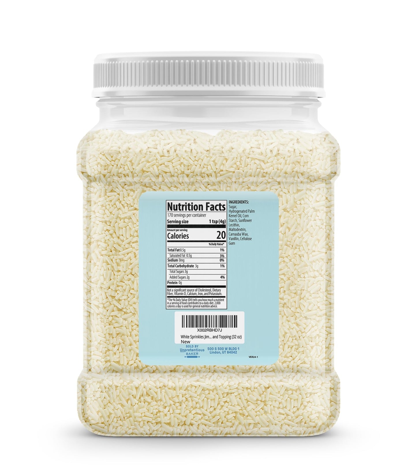 Unpretentious White Sprinkles, 4 Cups, Jimmies Decorative Dessert Topping, Fun & Festive