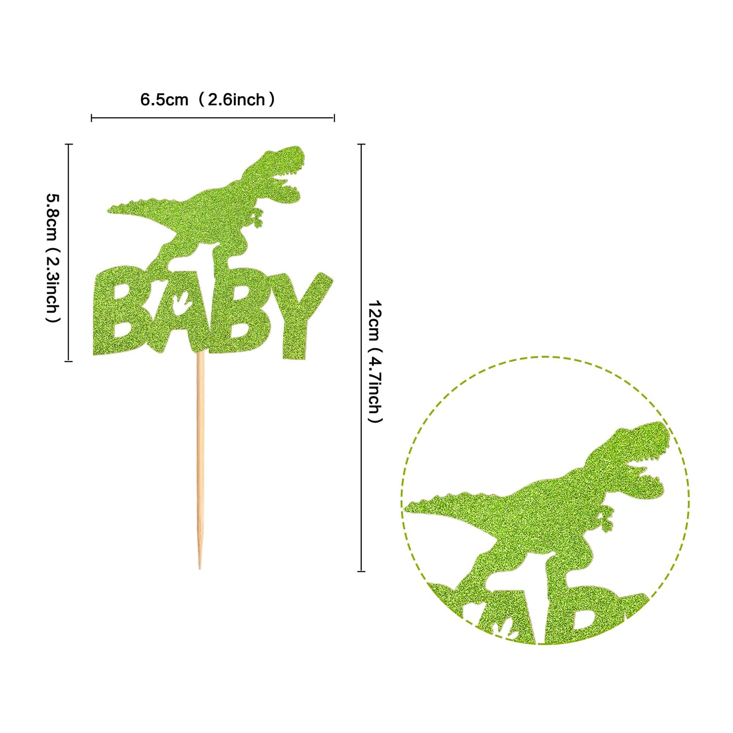 Ercadio 24 Pack Dinosaur Baby Cupcake Toppers Green Glitter Dinosaur Baby Cupcake Picks Little Dino Baby Cupcake Picks For Dinos