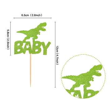 Ercadio 24 Pack Dinosaur Baby Cupcake Toppers Green Glitter Dinosaur Baby Cupcake Picks Little Dino Baby Cupcake Picks For Dinos