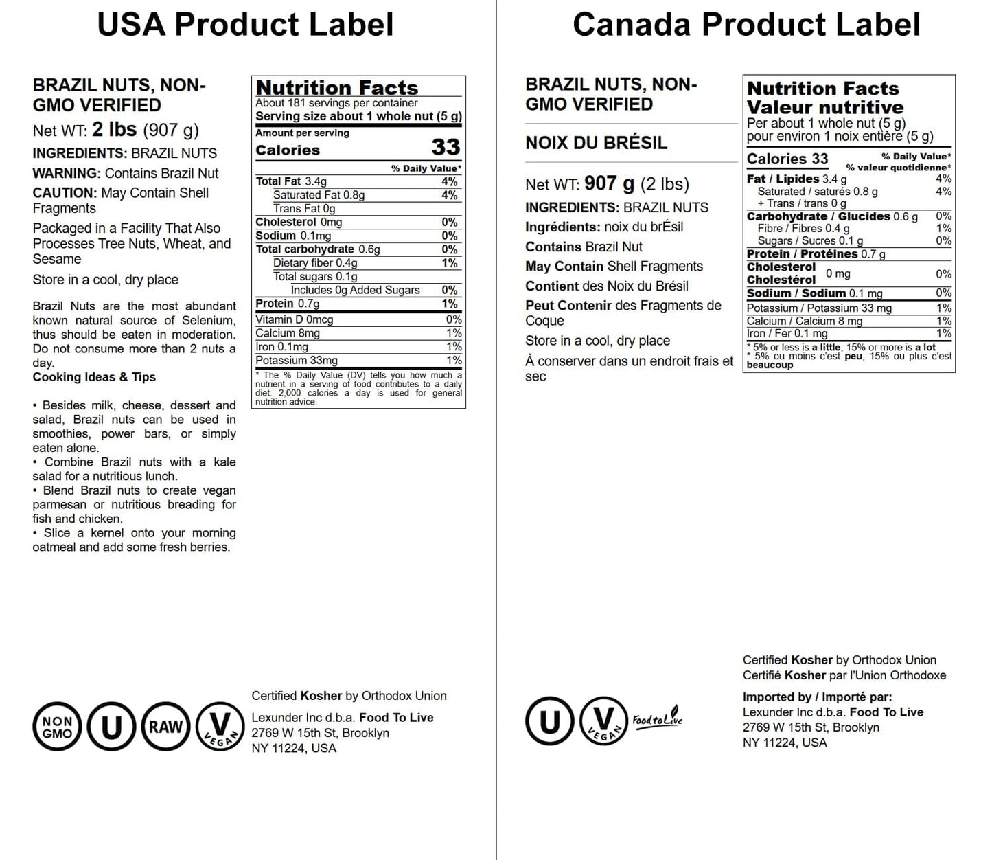 Food to Live Brazil Nuts, Raw, Unsalted, Non-GMO, 32 Ounce, Vegan, Kosher, Keto, Paleo Friendly