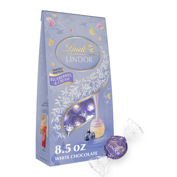 Lindt Lindor Blueberries & Cream White Chocolate Candy Truffles, White Chocolate Candy With Blueberries And Cream Truffle Filling, 8.5 Oz. Bag