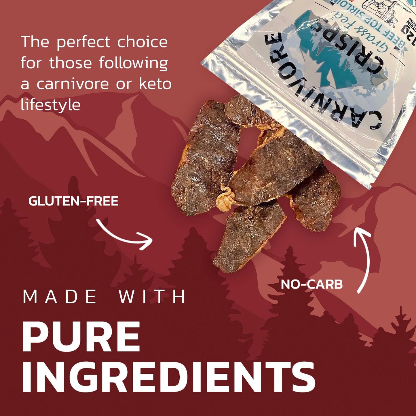 Carnivore Crisps Beef Top Sirloin Crisps, High Protein, Gluten-Free, 1.5 oz (Pack of 3)