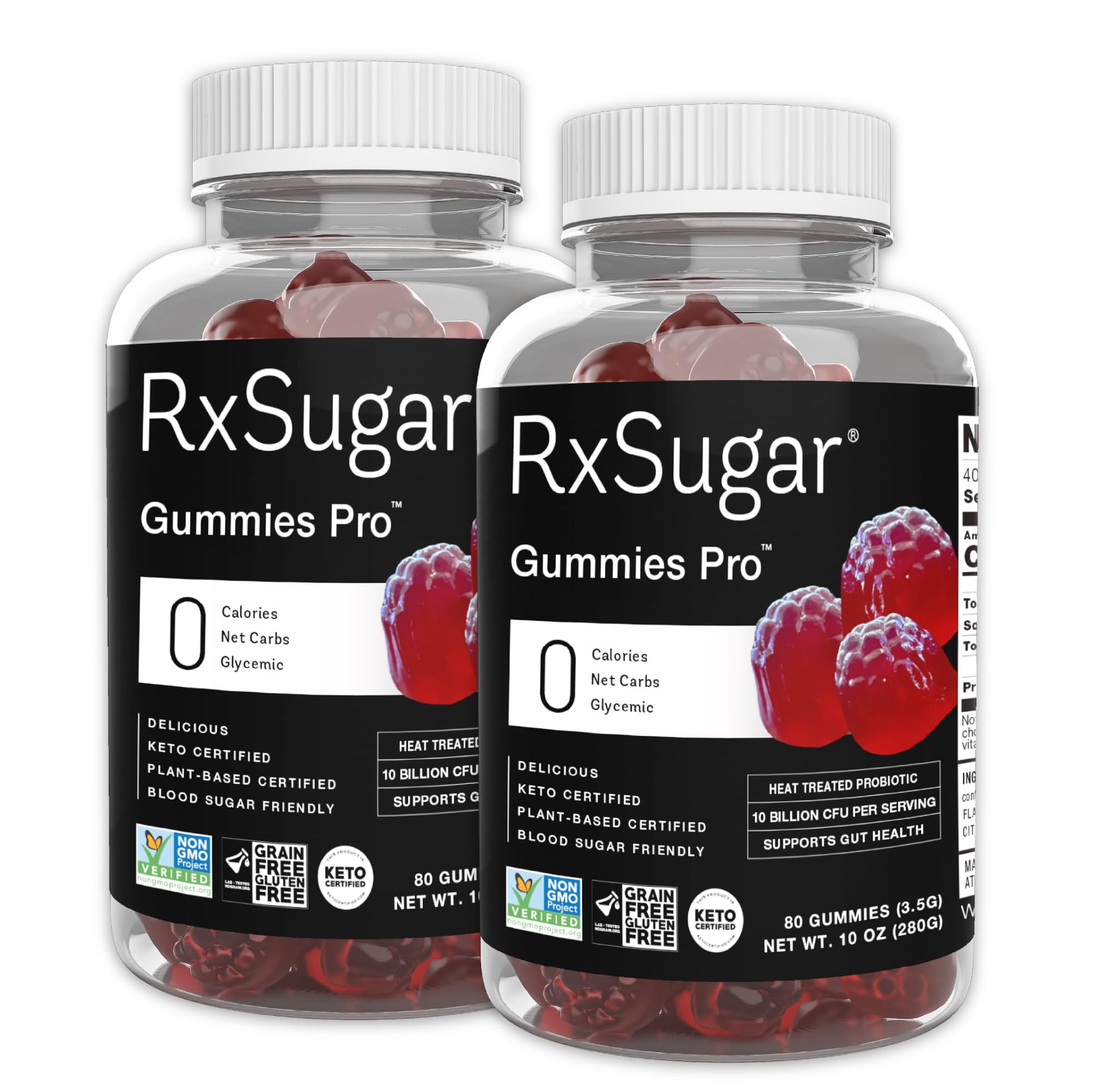 RxSugar Gummies Pro | 2 Bottles | 160 Gummies | 0 Sugar, 10 Billion CFU Probiotics | Dye-Free | Non-GMO | Gluten-Free